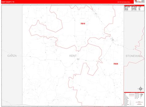 Kent County Tx Zip Code Wall Map Red Line Style By Marketmaps