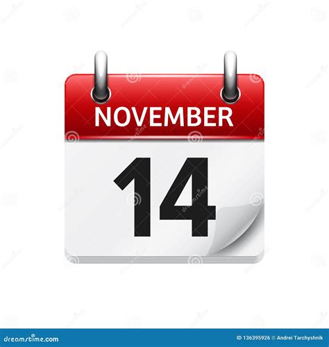 November 14 Vector Flat Daily Calendar Icon Date And Time Day Month