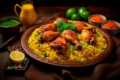 Premium Ai Image The National Saudi Arabian Dish Chicken Kabsa With