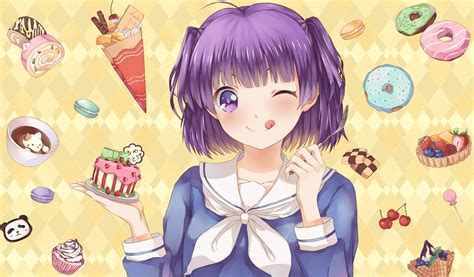 Download 1800x1052 Anime Girl Sweets Cake Donuts