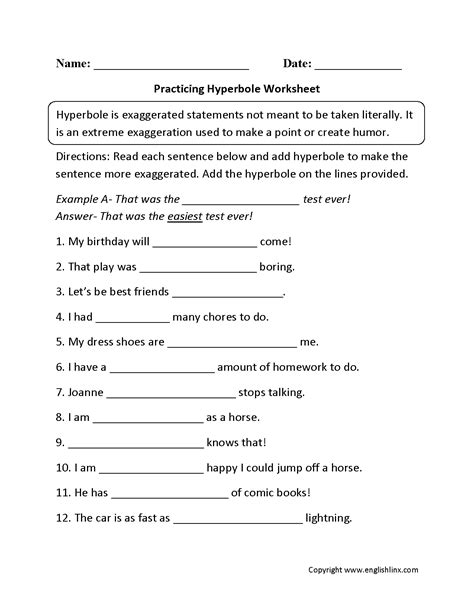 Figurative Language Worksheets 3 Answers