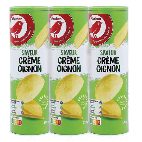 Auchan Chips Tuiles Saveur Crème Oignon Lot De 3 3x170g Pas Cher