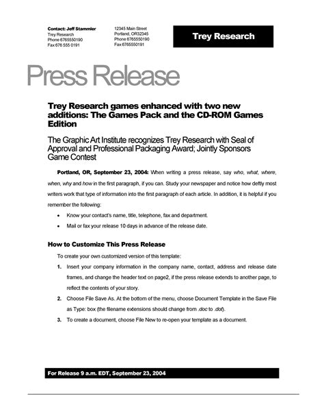 Samples Of Press Release Template