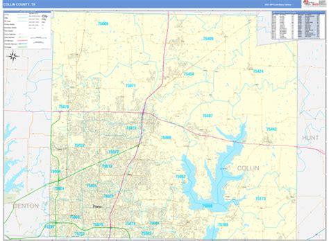 Collin County Tx Zip Code Wall Map Basic Style By Marketmaps