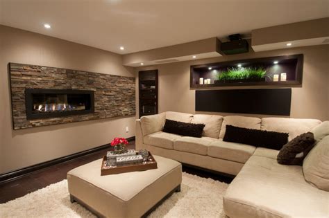 The modern basement game room shown in the image above with mood lighting make this area look just like a high end nightclub. Basement Family Room - Contemporary - Basement - Ottawa ...