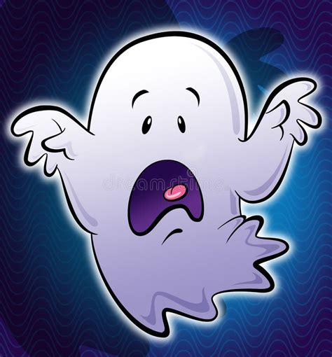 Cute Little White Scary Cartoon Ghost Illustration In Blue Background