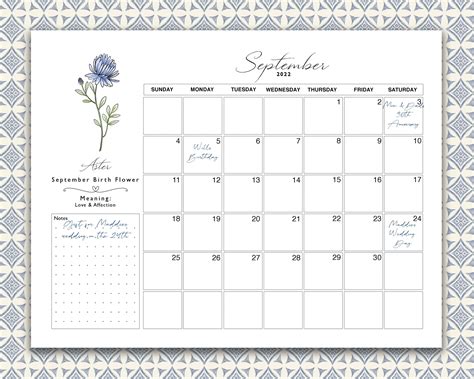 2022 Birth Flower Calendar Printable Floral Calendar 2022 Desk