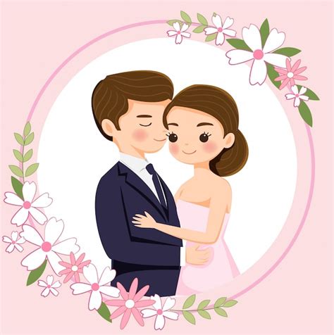Premium Vector Cute Cartoon Couple For Wedding Invitations Card