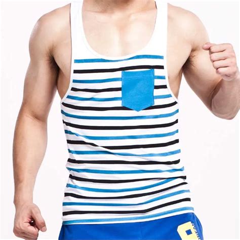 Summer Mens Striped Tops Cotton Sleeveless Men Breathable Soft Tank Tops Casual Singlet