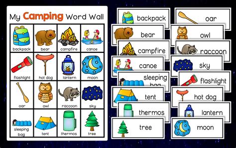 Vocabulary Word Wall Camping Theme Lk6 L16 L26 Preschool
