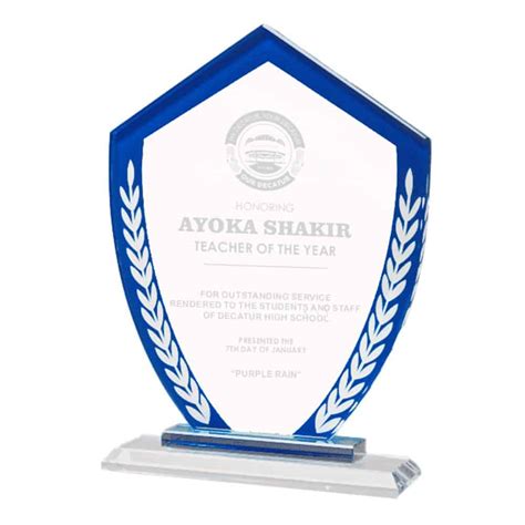 Laurel Blue Border Glass Shield Award Suburban Custom Awards