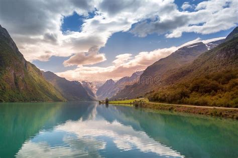 Norway Fjord And Mountains Sunset Landscape Stock Image Image Of