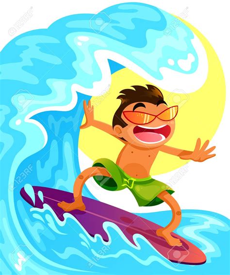 Cartoon Guy Surfing On His Surfboard Surf Drawing Waves Cartoon