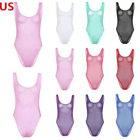 women see through one piece sheer mesh bodysuit lingerie leotard tops nightwear 7 35 picclick