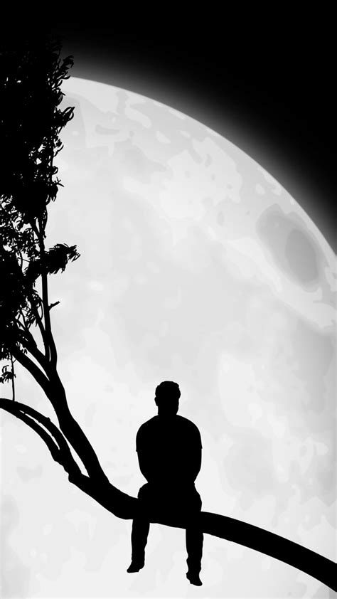 Alone With Moon Lonely Art Alone Art Alone Boy Wallpaper