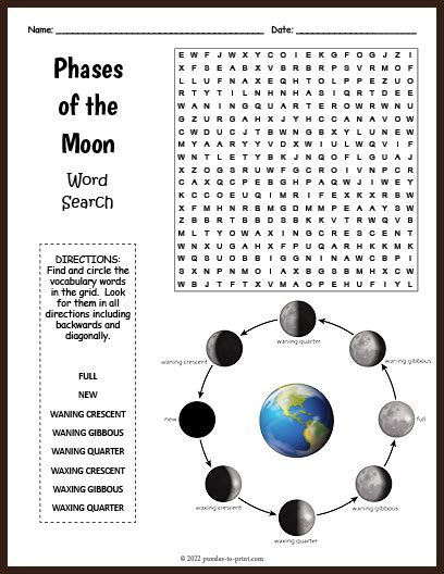 Phases Of The Moon Word Search