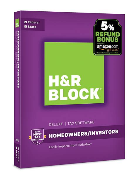 Each of these categories offers different price points. H&R Block Tax Software Deluxe + State 2017 with 5% Refund Bonus Offer $17.99