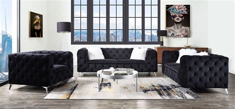 55920 Black Velvet Phifina Living Room Contemporary Style By Acme Furniture