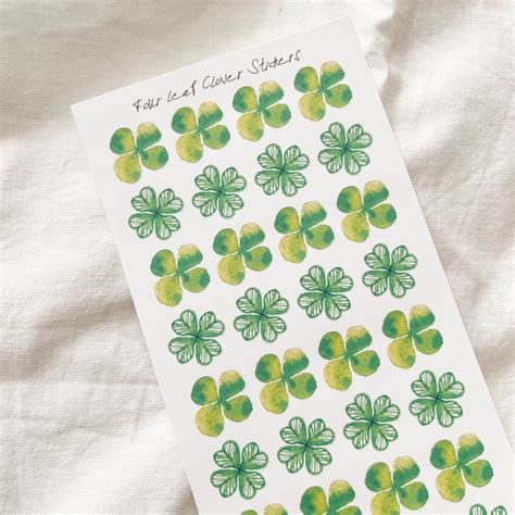 Four Leaf Clover Stickers Botanical Art Planner Stickers Etsy