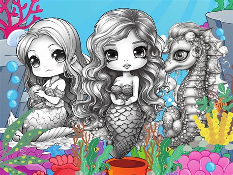 Chibi Mermaids Coloring Pages Instant Printable Download Etsy