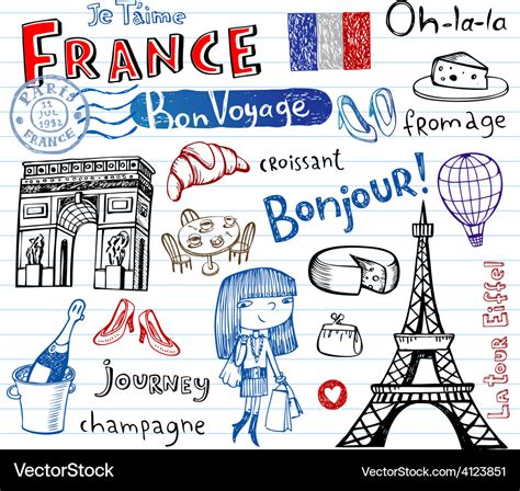 France Symbols As Funky Doodles Royalty Free Vector Image