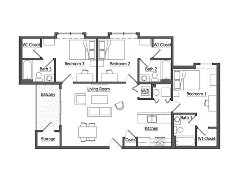 3 Bedroom Urbana Floor Plans Luxury Apartments
