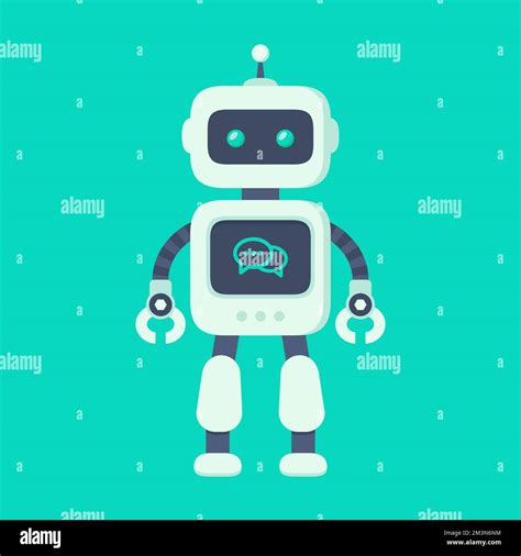 Robot Vector Illustration In Flat Design Style Cute Cartoon Chatbot