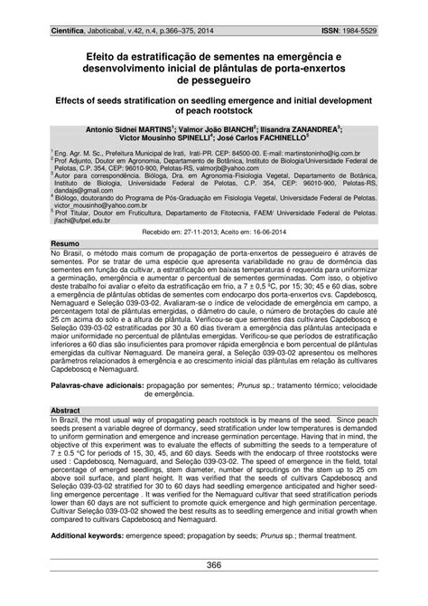 pdf efeito da estratificação de sementes na emergência e desenvolvimento inicial de plântulas