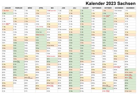 Kalender 2023 Sachsen Mit Feiertagen Und Ferien F