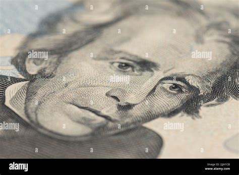 Andrew Jackson Portrait Macro Usa Twenty Dollar Banknote Or Bill Stock