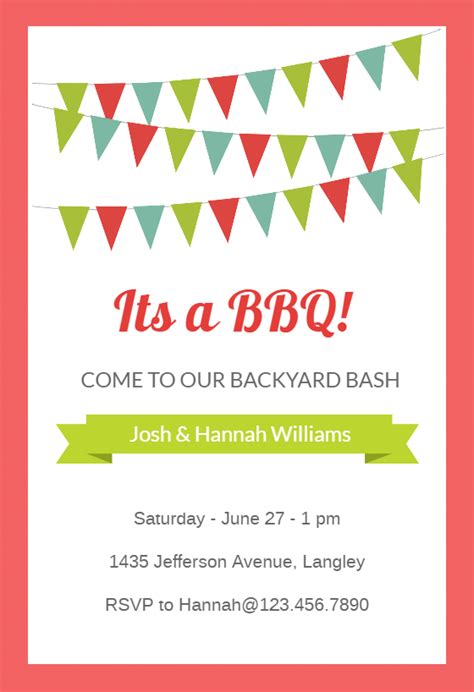 red pennants bbq party invitation template
