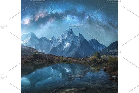 Milky Way Yellow Glowing Tent And Mountains Space High Quality