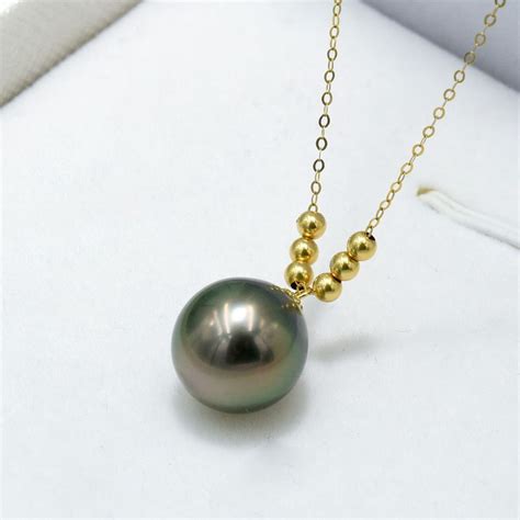 Tahitian Pearl Necklace Aaa Best Quality Round Shape 18 K Gold Tahitian