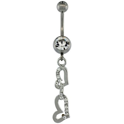 Sabrina Silver Surgical Steel Barbell Dangle Double Heart