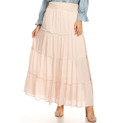 feinuhan womens bohemian gypsy long elastic waist maxi a line tiered skirt