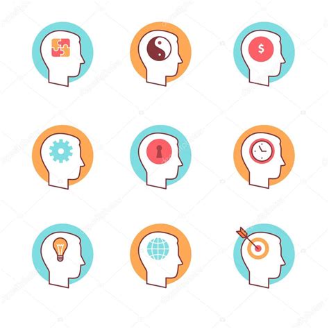 Human Mind Icons Thin Line Set Thinking And Mental Process Flat Style