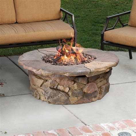 Bali outdoors fire pit propane gas firepit table rectangular tabletop 42in 60,000btu. Shop Garden Treasures Tosca 42-in W 50,000-BTU Stone ...