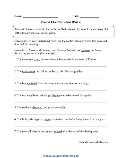 Free Printable Context Clues Worksheets Printable Blank World