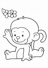 Monkey Coloring Pages Kids Drawing Cute Baby Outline Easy Printable Animal Animals Drawings Draw Step Gorilla Print Small Preschool Para sketch template