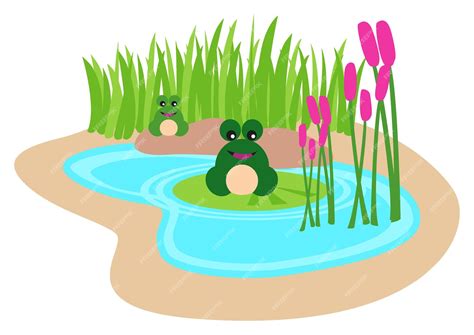 Premium Vector Kiddies Cartoon Illustration Of Frogs In The Pond