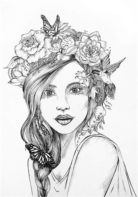 Minimal line art woman with flowers iv wall tapestry by nadja1. flower crown on Behance | Вінок | Pinterest | Behance ...