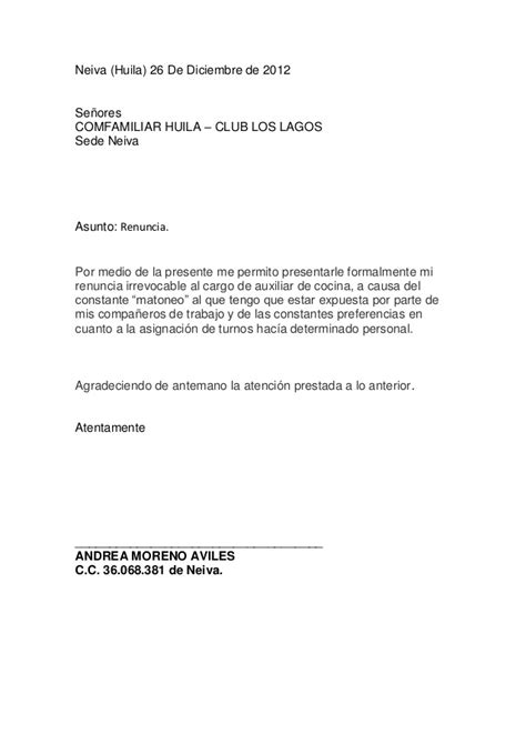Carta De Renuncia Laboral Voluntaria Y Agradecimiento Colombia Best