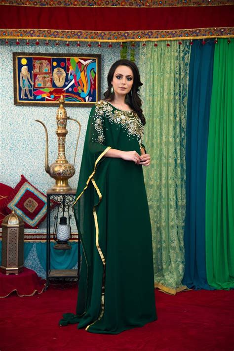 Dark Green Color Georgette Hand Beaded Muslim Wedding Dress Kaftan Kolkozy Fashion Private