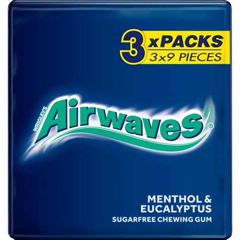 Airwaves Menthol And Eucalyptus Flavour Sugar Free Chewing Gum Multipack 3 X 9 Pieces Airwaves