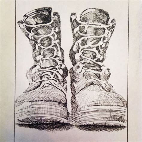 Cross Hatching Micron Pen Army Boots Army Boots Hatch Drawing Wine And Canvas