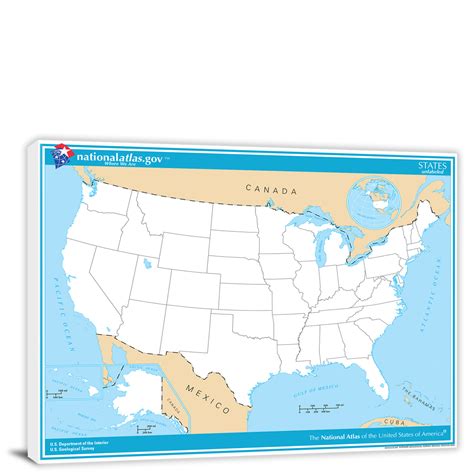 Usa National Atlas States Unlabeled Map Canvas Wrap