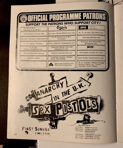 Sex Pistols Anarchy In The Uk 1976 Advert In Derby Couny Football