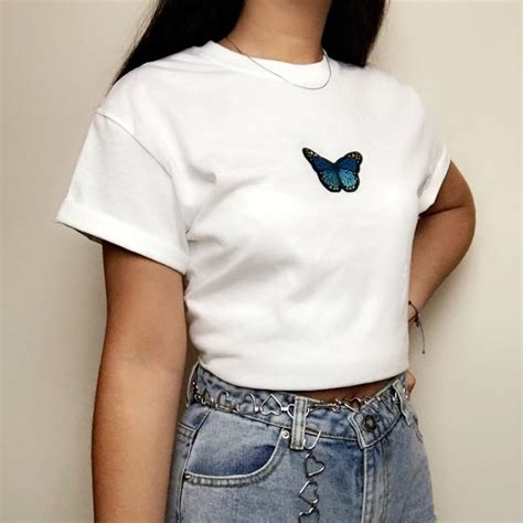 white blue butterfly graphic tee shirt brand new depop in 2020 girls fashion clothes
