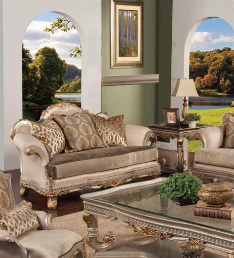Bennetti Bennetti Luxury Silk Chenille Silver Gold Wood Sofa Set 3pcs