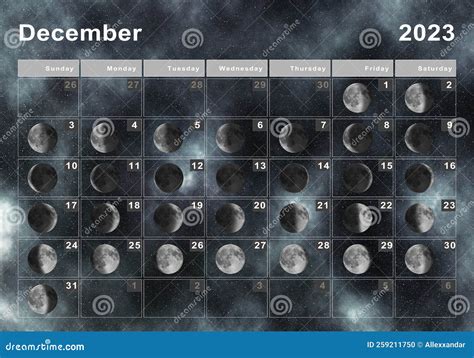 December 2023 Lunar Calendar Moon Cycles Stock Illustration